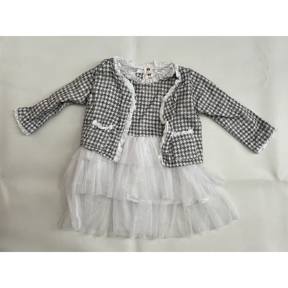 Toffy House Baby Girl Houndstooth Dress Jacket Set 9-12M Tulle Plaid 2pc Outfit